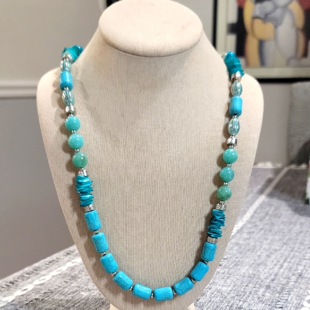 Chicos Turquoise Beaded Necklace 36" NWOT